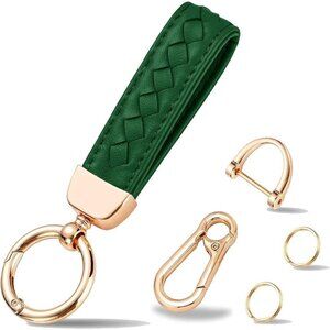 Unisex Genuine Leather Car Keychain  with 2 Key Ring Holder And Anti-Lost D-Ring